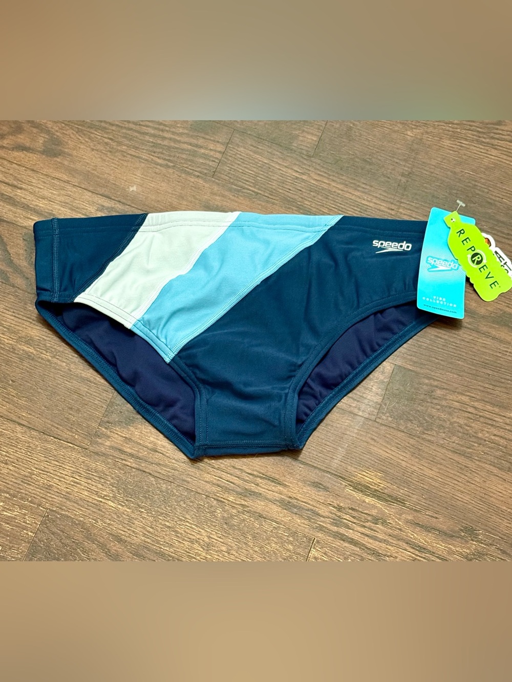 Speedo Men's Eco Endurance Navy and Light Blue Colorblock Swim Brief New Sz 34